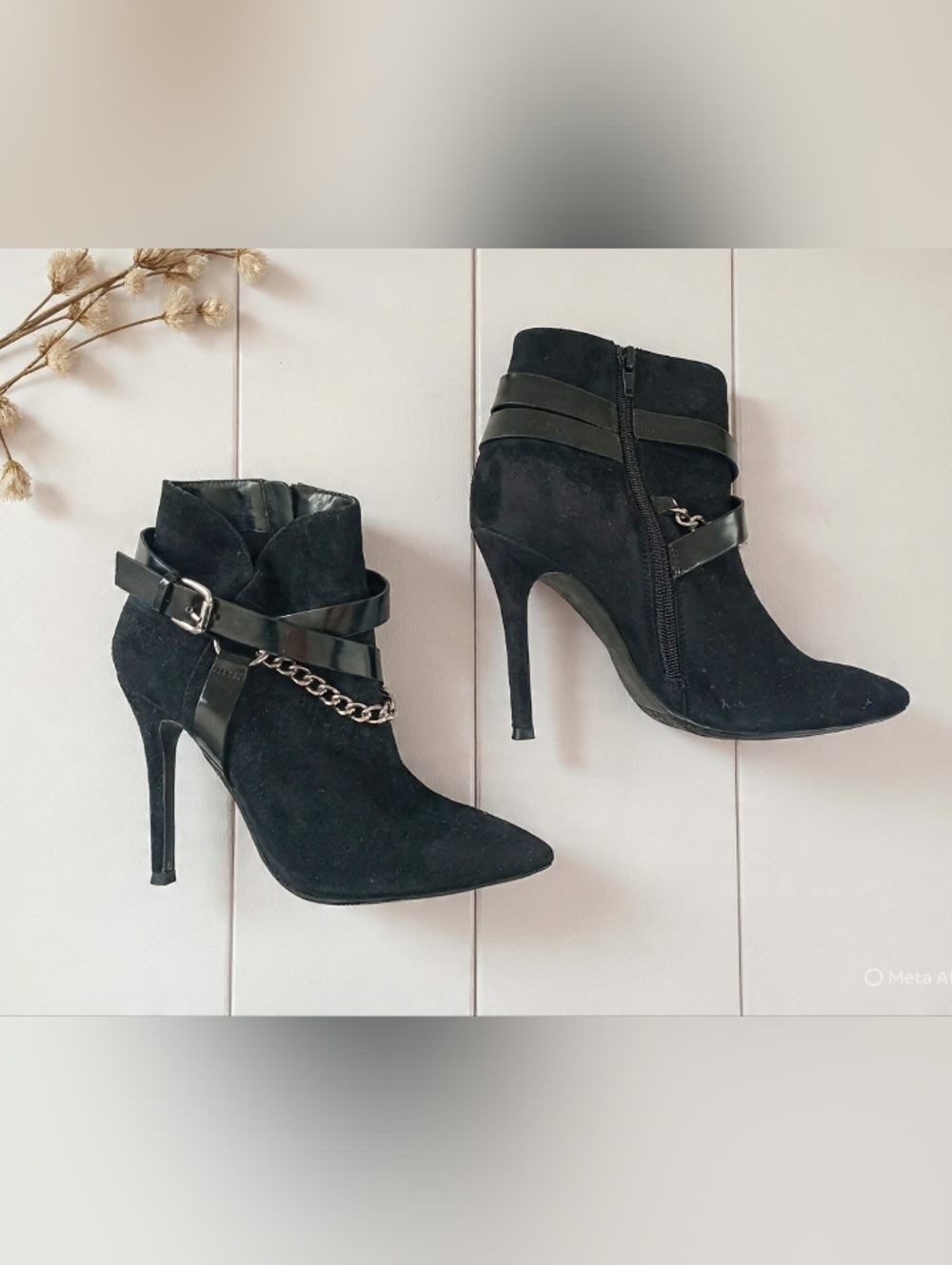 Le Chateau Black Stiletto Boots with Chain Accent Size 8